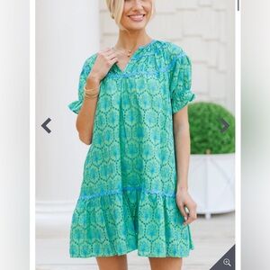 Umgee Green and Blue Eyelet Dress